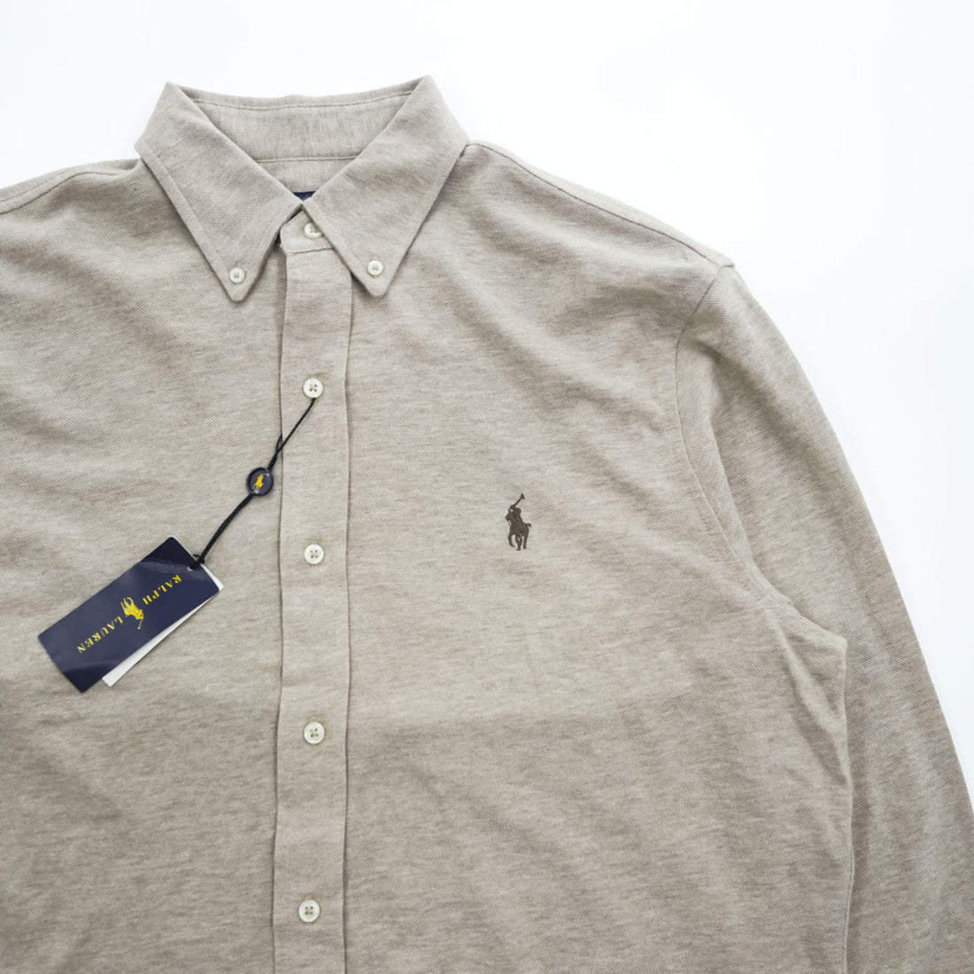 Polo Ralph Lauren 長袖 メッシュ シャツ L ベージュ FEATHER WEIGHT MESH 鹿の子 ボタンダウン 未使用品