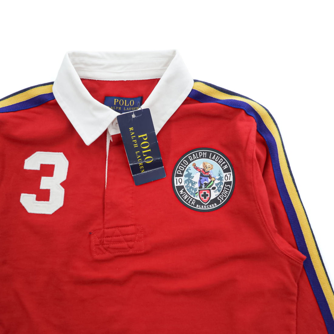 Polo Ralph Lauren ラガーシャツ M レッド ポロベア サイドライン 未使用品