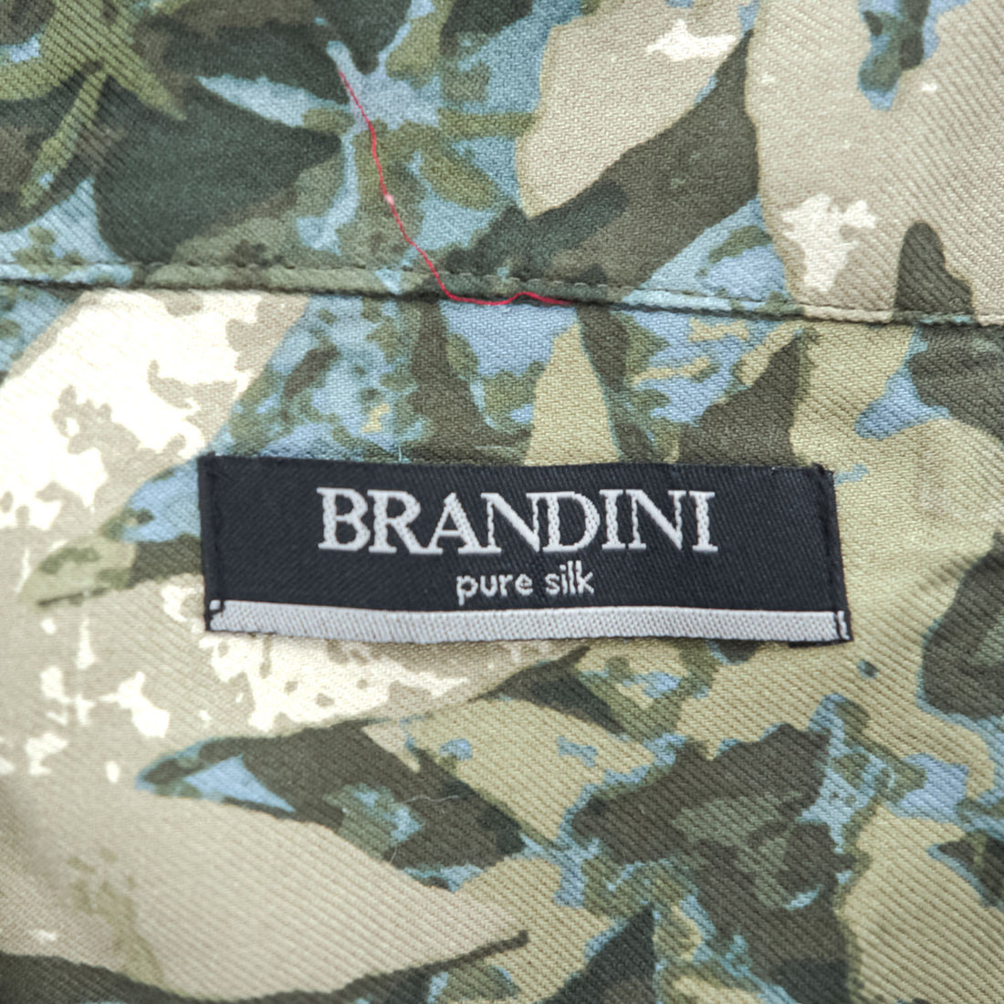 90年代 ヴィンテージ 半袖 シルクシャツ BRANDINI カーキ グリーン M 総柄 リーフ 開襟 オープンカラー