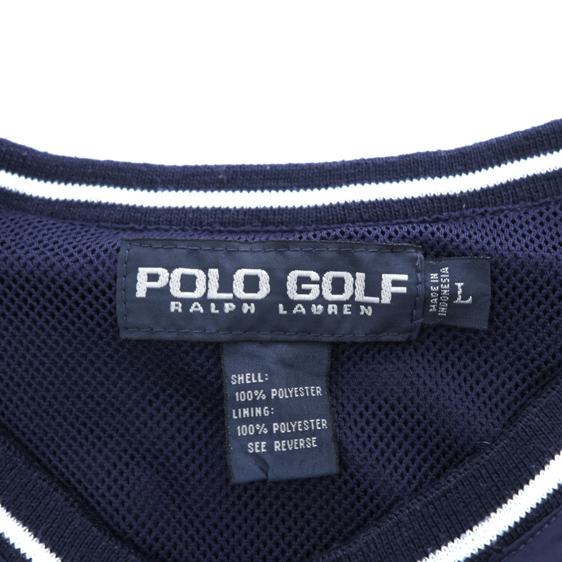 POLO GOLF Ralph Lauren 90年代 ヴィンテージ Vネック プルオーバー スポーツベスト L ネイビー メッシュ 防水  ピステ