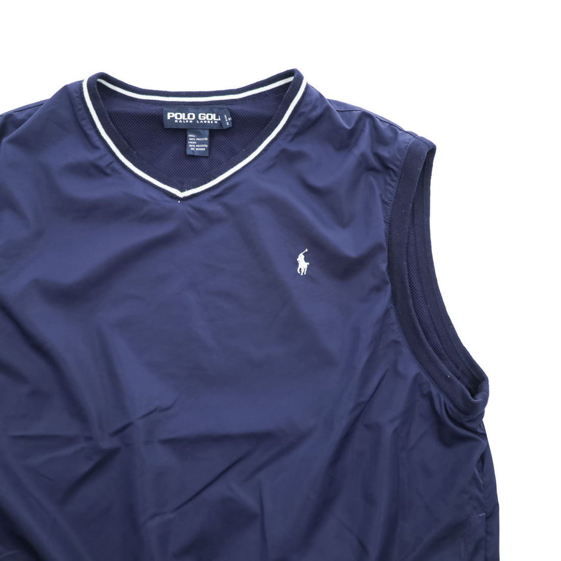 POLO GOLF Ralph Lauren 90年代 ヴィンテージ Vネック プルオーバー スポーツベスト L ネイビー メッシュ 防水  ピステ