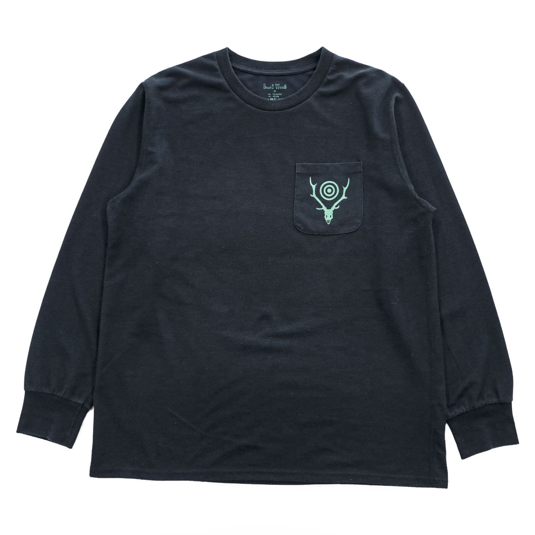 South2 West8 日本製 ロングスリーブ ポケット Tシャツ L/S Round Pocket Tee Circle Horn 長袖 ロンT M ブラック バックプリント PU548