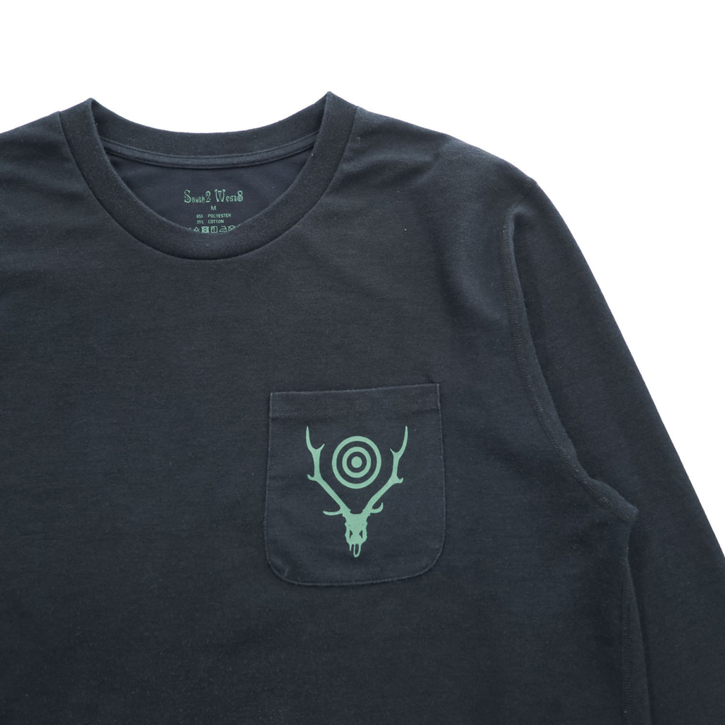 South2 West8 日本製 ロングスリーブ ポケット Tシャツ L/S Round Pocket Tee Circle Horn 長袖 ロンT M ブラック バックプリント PU548