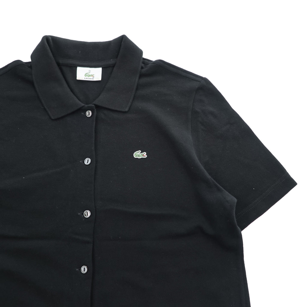 LACOSTE ポロシャツワンピース L ブラック 鹿の子 フルボタン 前開き ロング ワニ刺繍
