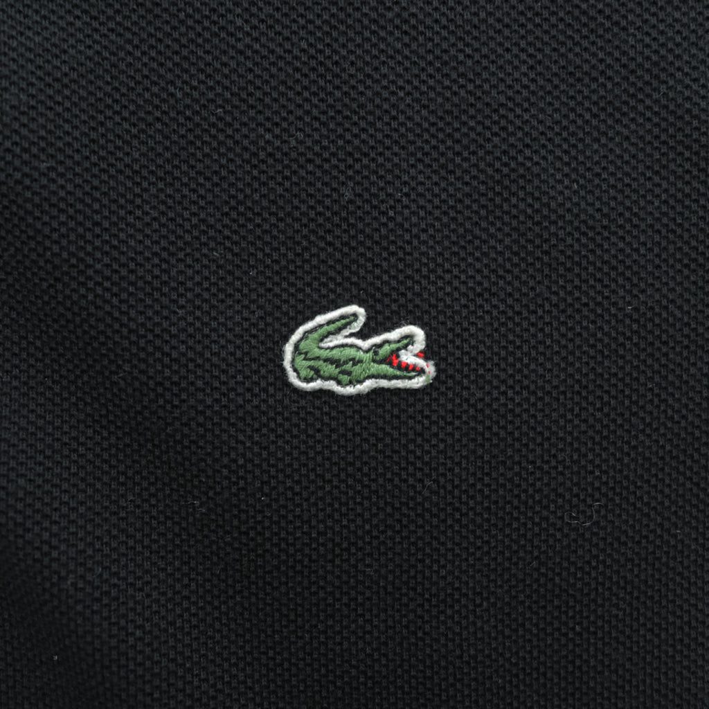 LACOSTE ポロシャツワンピース L ブラック 鹿の子 フルボタン 前開き ロング ワニ刺繍