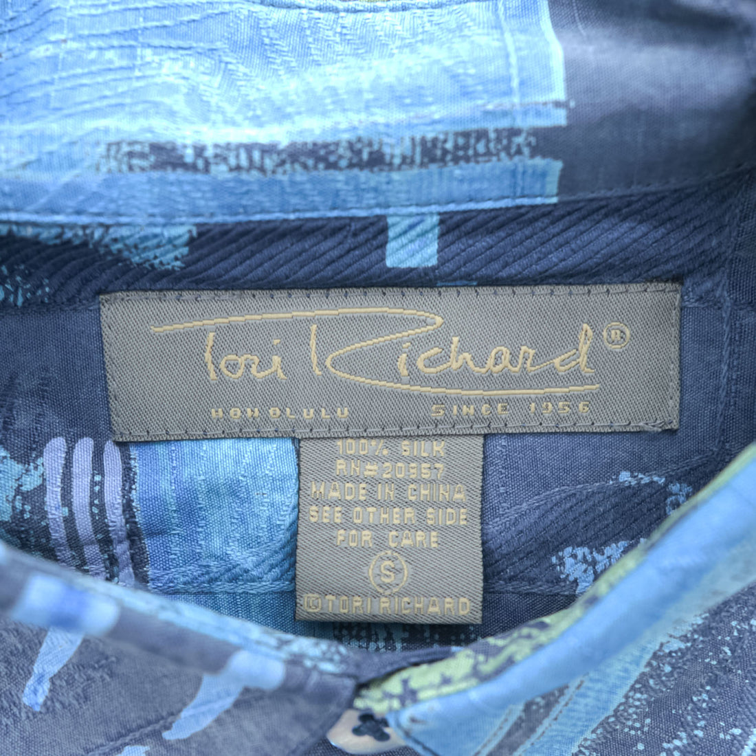 Tori Richard 90年代 ヴィンテージ アロハシャツ 100%シルク 半袖シャツ S ブルー 総柄 Halekulani ハレクラニ