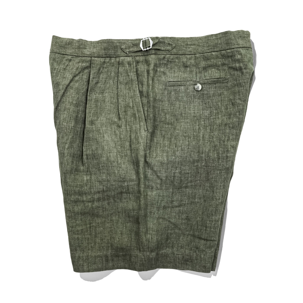 SUIT SUPPLY イタリア製 ピュアリネン グルカショーツ 麻100% ショートパンツ L グリーン サイドアジャスター 2タック プリーツ LEO MASTER