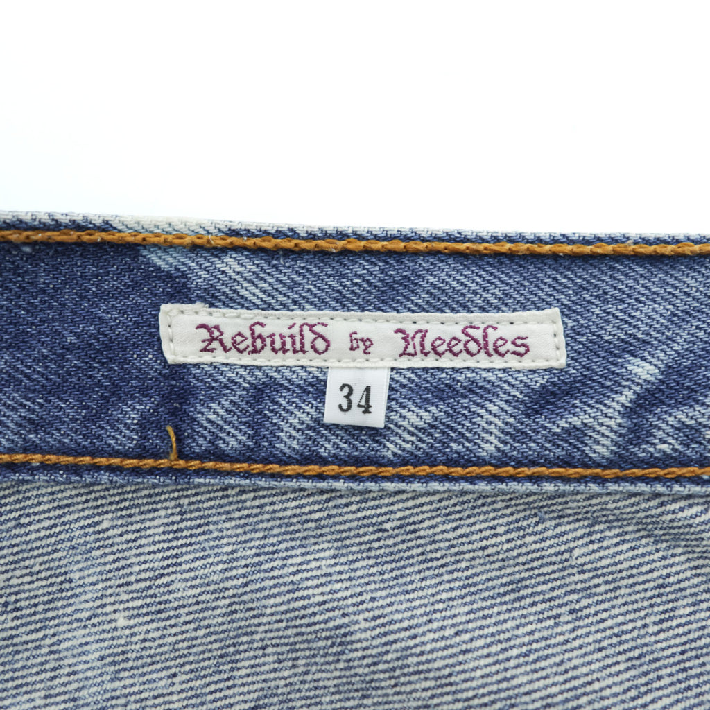 Rebuild by Needles 日本製 リメイク 再構築 ブリーチ加工 デニムパンツ ジーンズ L ブルー 3D 立体裁断 EJ273
