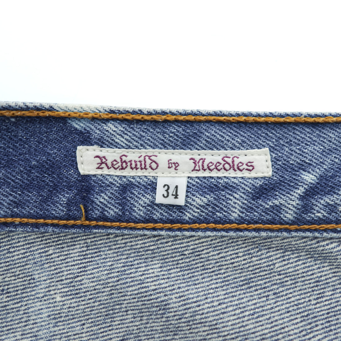 Rebuild by Needles 日本製 リメイク 再構築 ブリーチ加工 デニムパンツ ジーンズ L ブルー 3D 立体裁断 EJ273