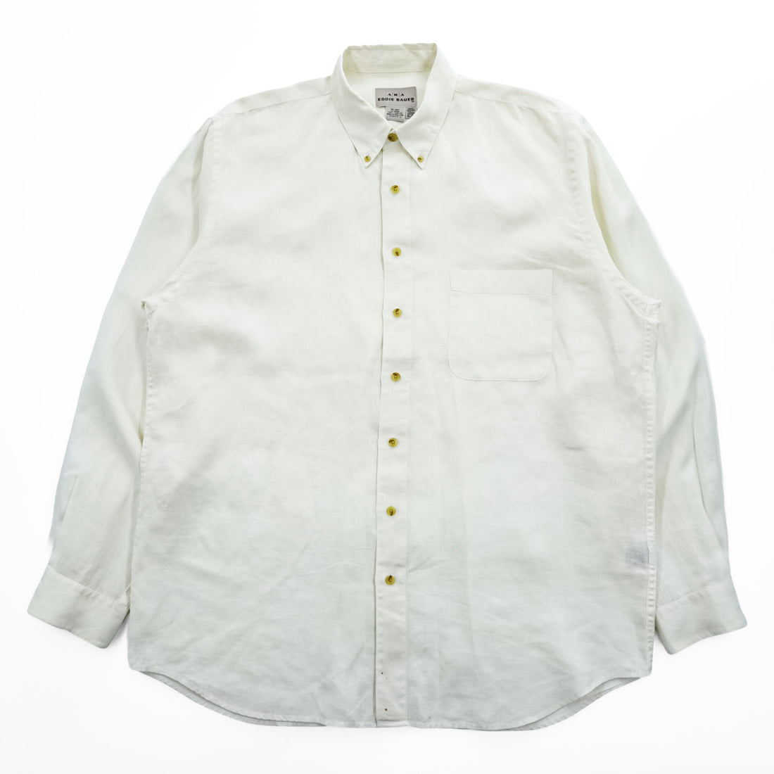 Eddie Bauer 90年代 ヴィンテージ リネン100% 長袖シャツ XL ホワイト 麻 ボタンダウン 胸ポケット