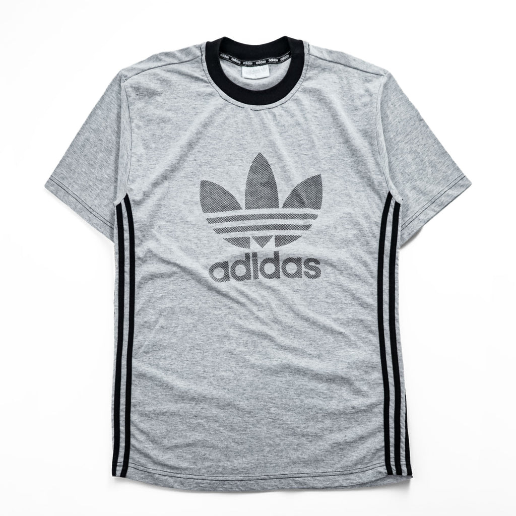 adidas 90年代 銀タグ ヴィンテージ リンガーTシャツ L グレー トレフォイルロゴ プリント サイドライン
