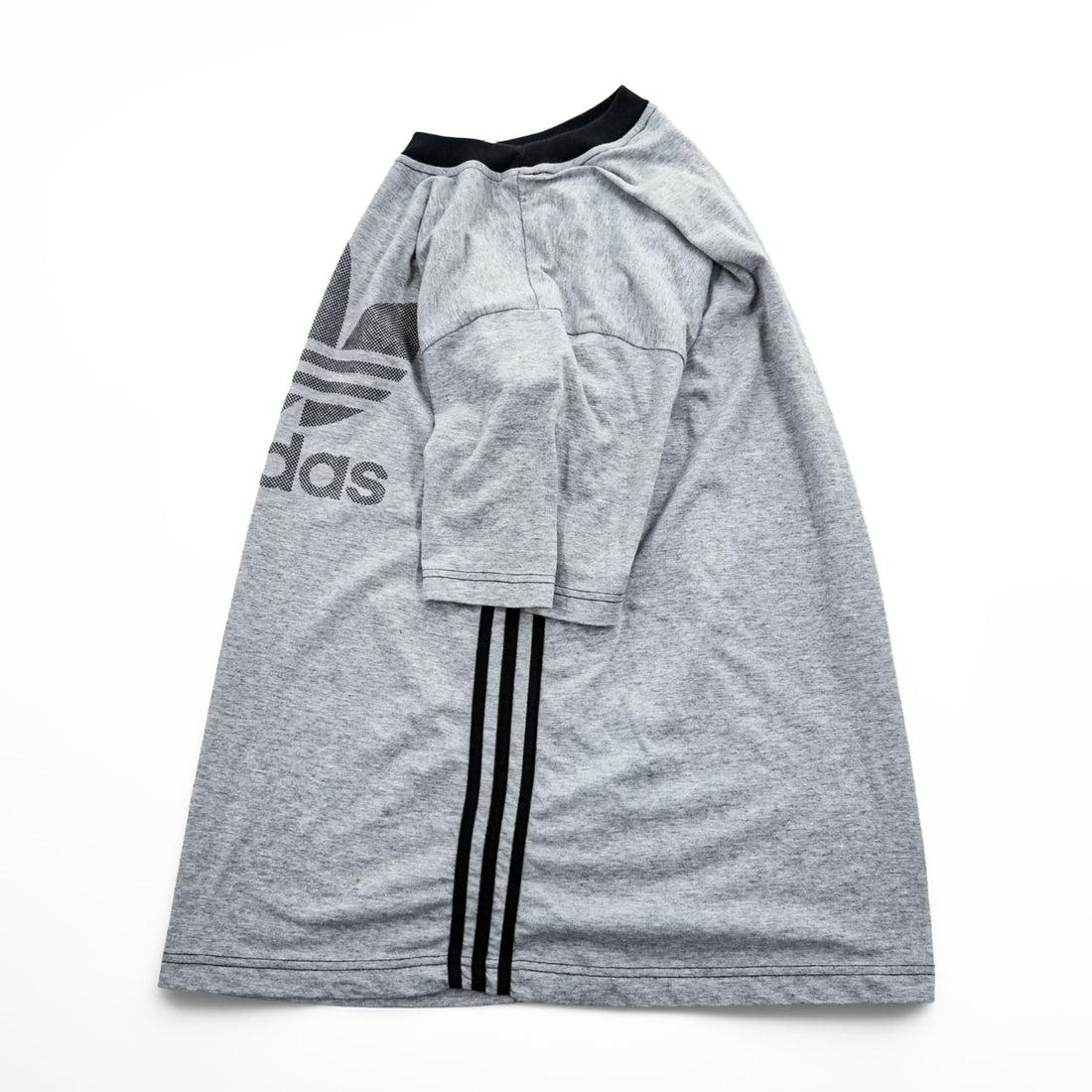 adidas 90年代 銀タグ ヴィンテージ リンガーTシャツ L グレー トレフォイルロゴ プリント サイドライン