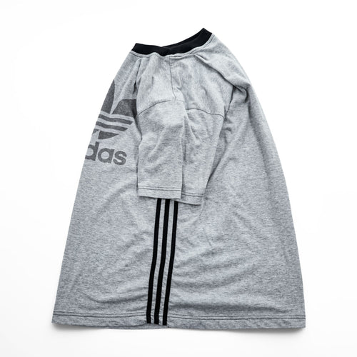 adidas 90年代 銀タグ ヴィンテージ リンガーTシャツ L グレー トレフォイルロゴ プリント サイドライン