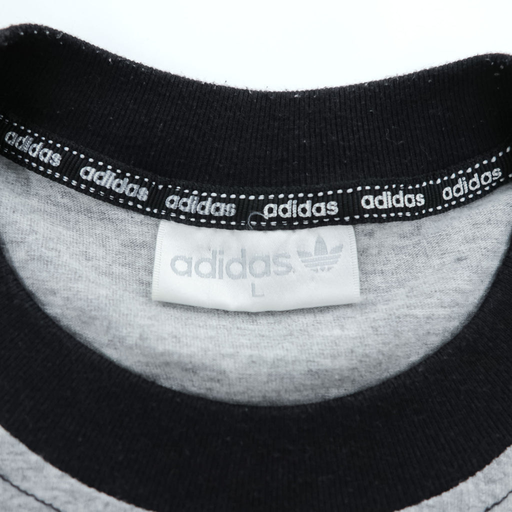 adidas 90年代 銀タグ ヴィンテージ リンガーTシャツ L グレー トレフォイルロゴ プリント サイドライン