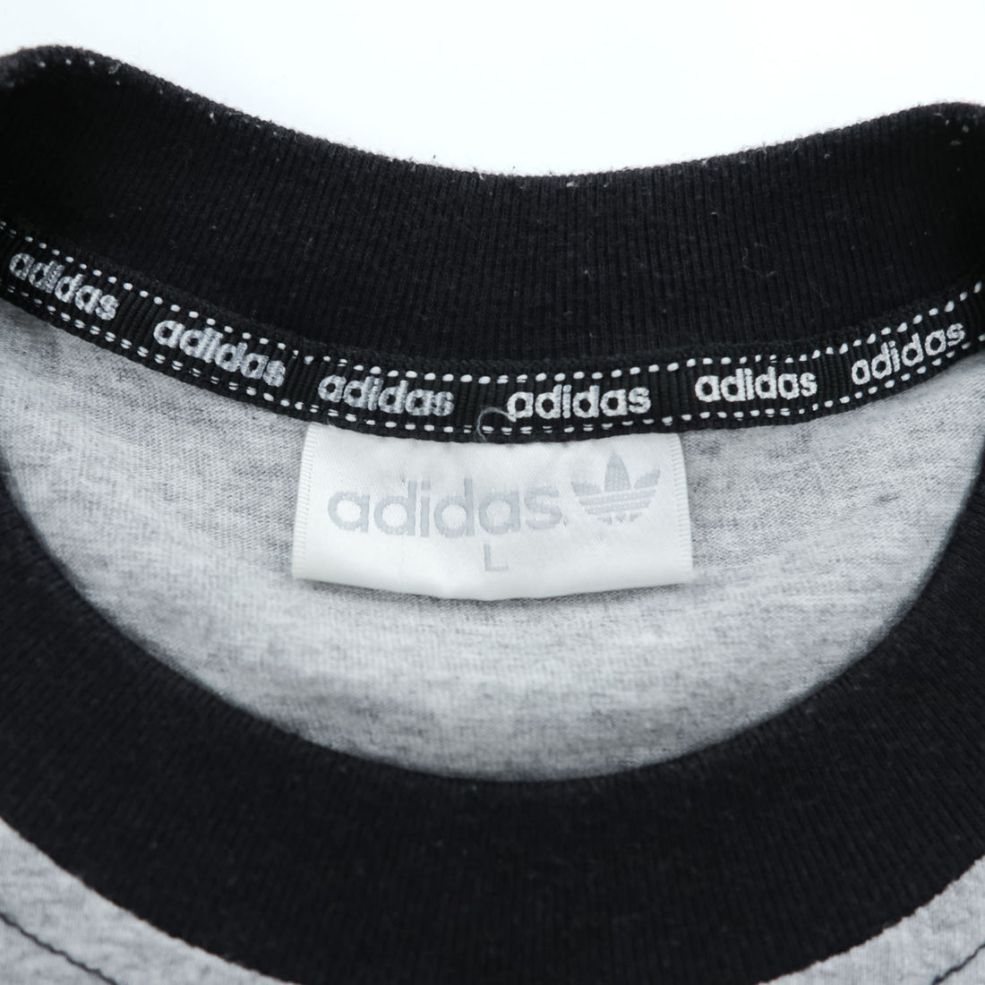 adidas 90年代 銀タグ ヴィンテージ リンガーTシャツ L グレー トレフォイルロゴ プリント サイドライン