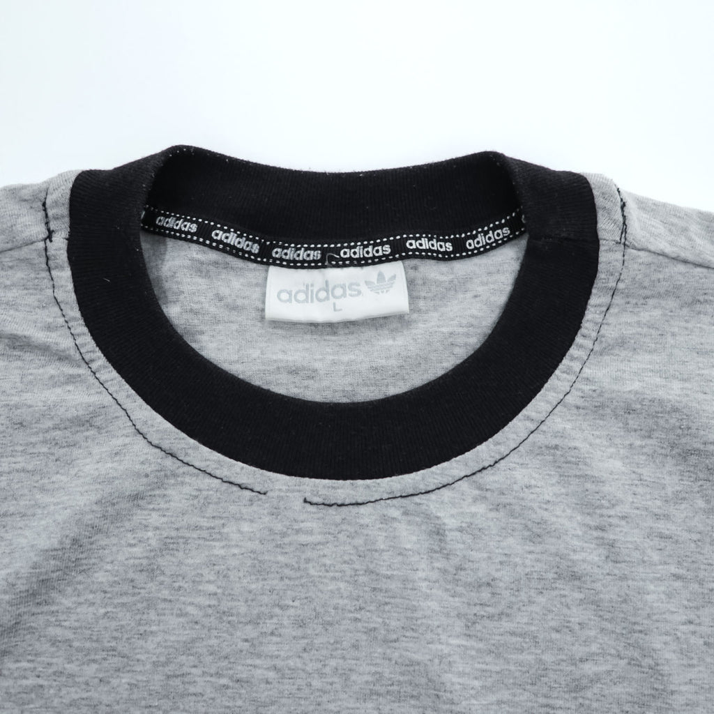 adidas 90年代 銀タグ ヴィンテージ リンガーTシャツ L グレー トレフォイルロゴ プリント サイドライン