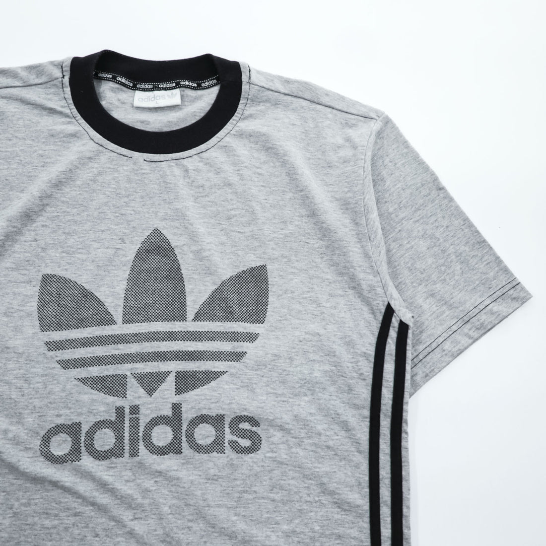 adidas 90年代 銀タグ ヴィンテージ リンガーTシャツ L グレー トレフォイルロゴ プリント サイドライン