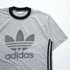 adidas 90年代 銀タグ ヴィンテージ リンガーTシャツ L グレー トレフォイルロゴ プリント サイドライン