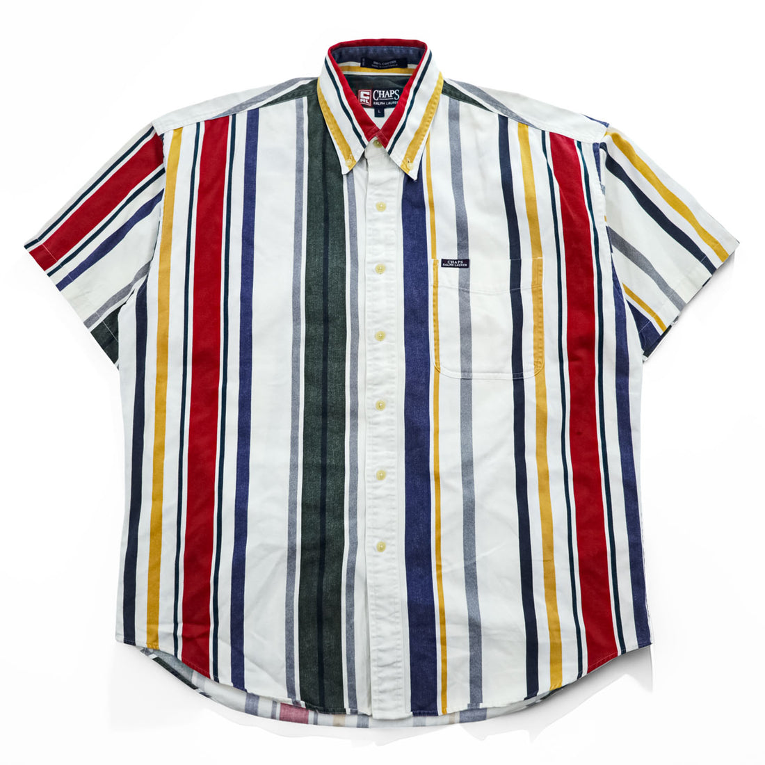 CHAPS Ralph Lauren 90年代 ヴィンテージ マルチカラー ストライプ 半袖シャツ L ボタンダウン ポケット