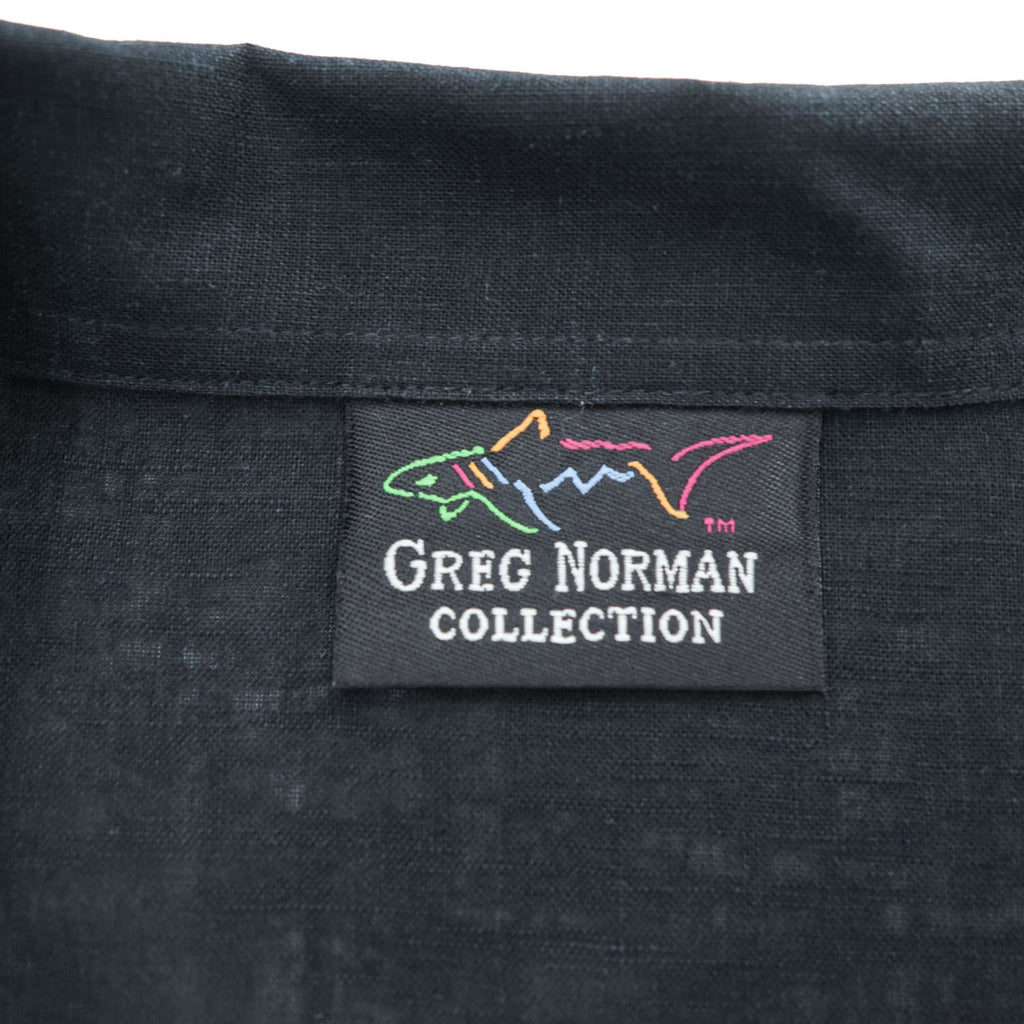 90年代 ヴィンテージ リネン オープンカラー 半袖シャツ GREG NORMAN XL ブラック 開襟 麻