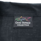 90年代 ヴィンテージ リネン オープンカラー 半袖シャツ GREG NORMAN XL ブラック 開襟 麻