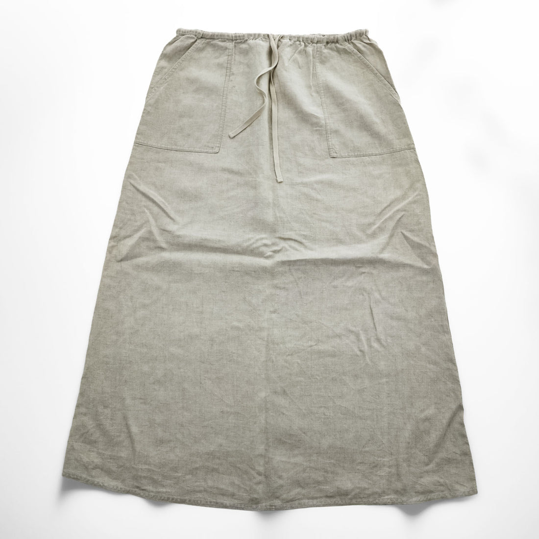 Eddie Bauer リネン ロングスカート L ナチュラル ベージュ 麻100% フレア ドローコード 6425
