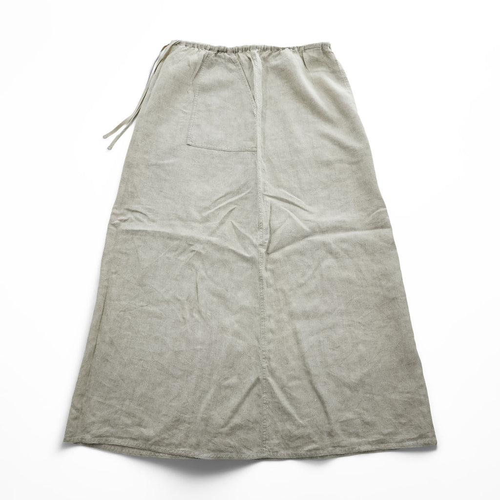 Eddie Bauer リネン ロングスカート L ナチュラル ベージュ 麻100% フレア ドローコード 6425