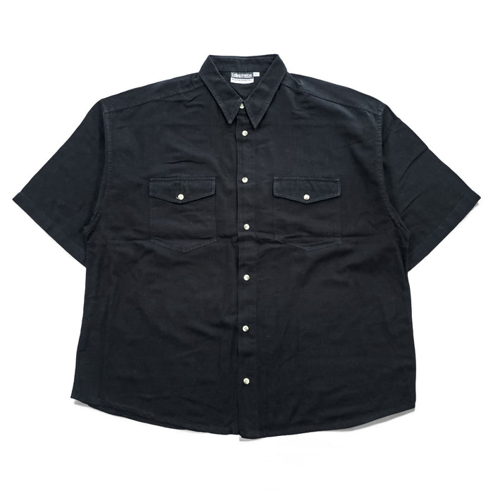 90年代 ヴィンテージ リネン 半袖シャツ SOUTHERN MANNERMODE 麻 XL ブラック ワイド 短丈 オーバーサイズ