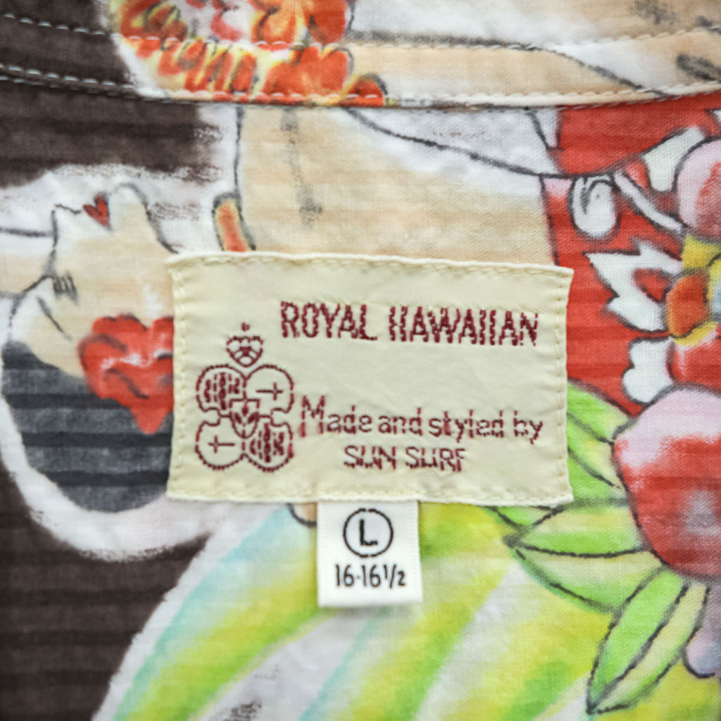 SUN SURF アロハシャツ ROYAL HAWAIIAN 半袖 オープンカラーシャツ L 50年代 実名復刻 SPECIAL EDITION シアサッカー 開襟