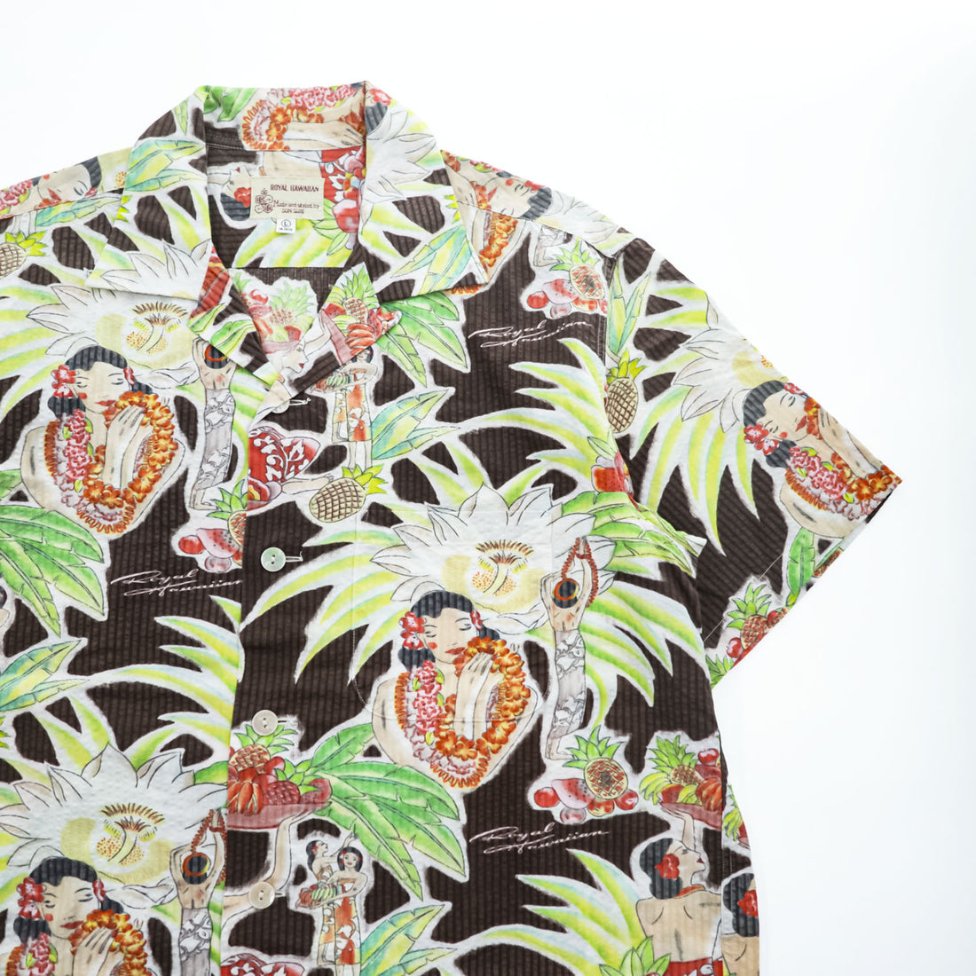 SUN SURF アロハシャツ ROYAL HAWAIIAN 半袖 オープンカラーシャツ L 50年代 実名復刻 SPECIAL EDITION シアサッカー 開襟
