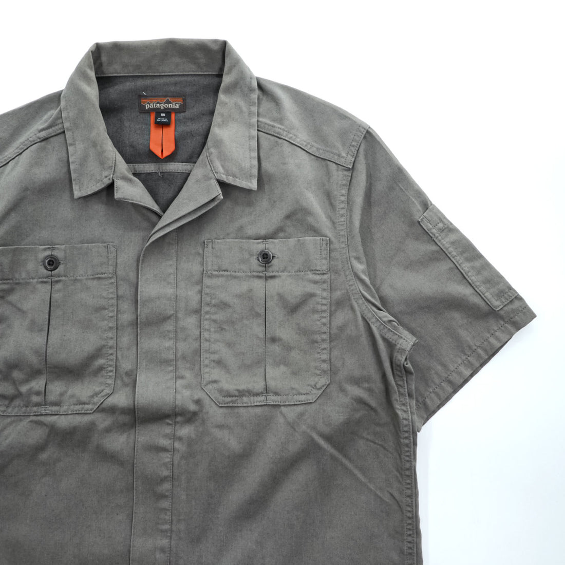 Patagonia ショップシャツ 半袖 ワークシャツ S グレー ヘンプ オーガニックコットン 比翼 オープンカラー 開襟 53295