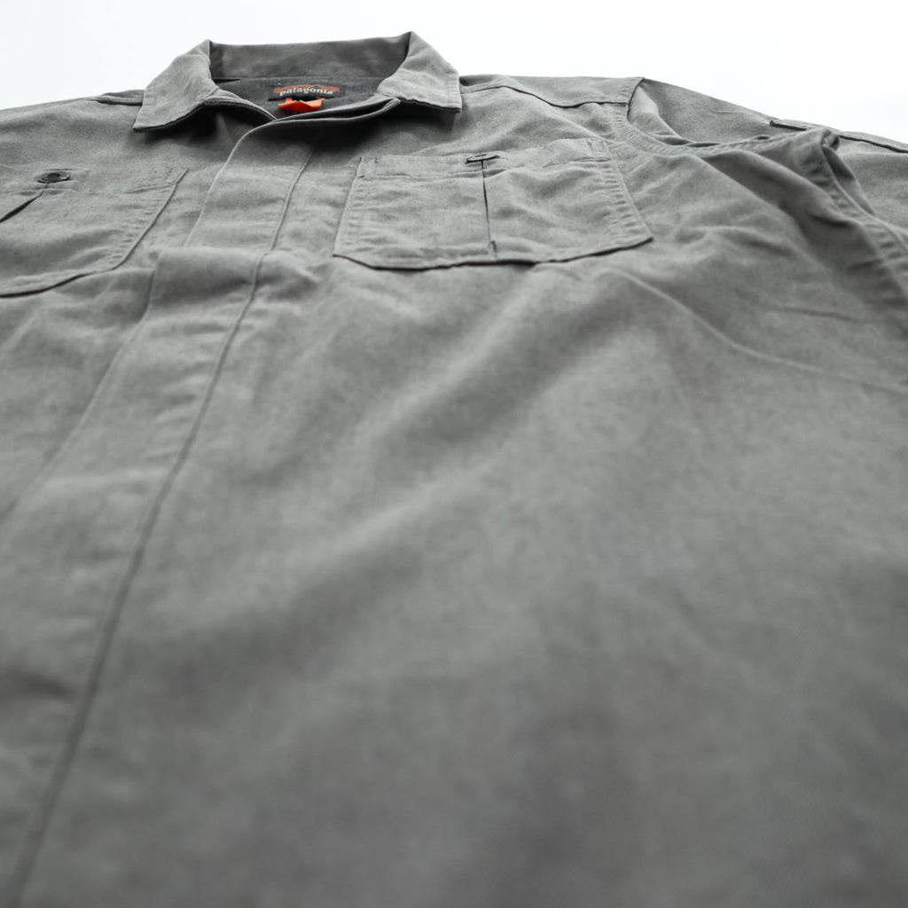 Patagonia ショップシャツ 半袖 ワークシャツ S グレー ヘンプ オーガニックコットン 比翼 オープンカラー 開襟 53295