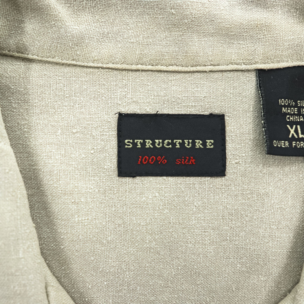 90年代 ヴィンテージ シルク100% 半袖 オープンカラーシャツ STRUCTURE XL ベージュ 開襟