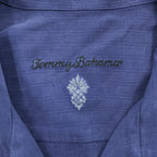 TOMMY BAHAMA 90年代 ヴィンテージ シルク100% 半袖キャンプシャツ XL ネイビー オープンカラー 開襟