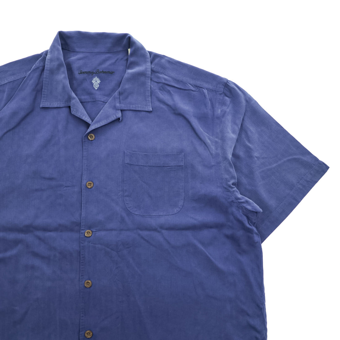 TOMMY BAHAMA 90年代 ヴィンテージ シルク100% 半袖キャンプシャツ XL ネイビー オープンカラー 開襟