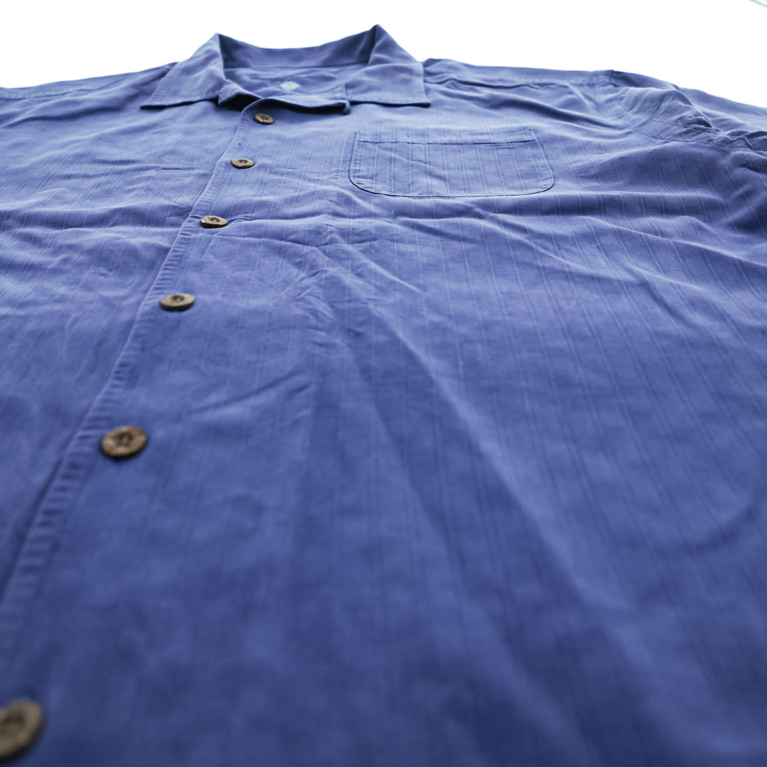 TOMMY BAHAMA 90年代 ヴィンテージ シルク100% 半袖キャンプシャツ XL ネイビー オープンカラー 開襟