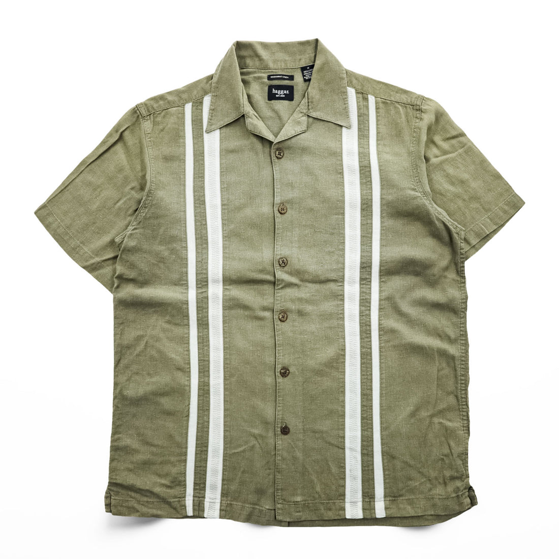 haggar 90年代 ヴィンテージ リネン オープンカラー 半袖シャツ M カーキ グリーン WASHABLE LINEN 開襟 レーヨン 麻