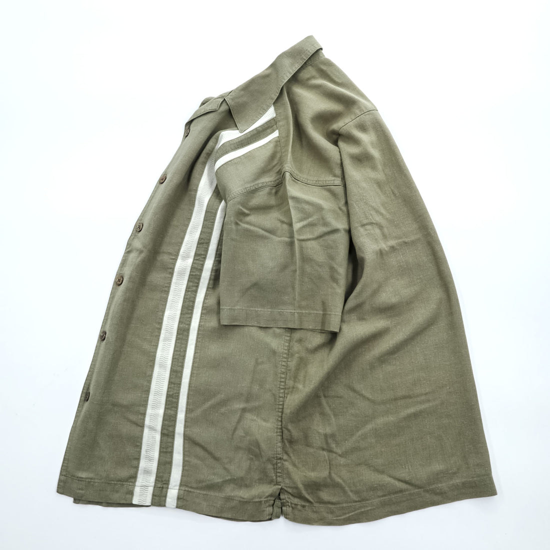haggar 90年代 ヴィンテージ リネン オープンカラー 半袖シャツ M カーキ グリーン WASHABLE LINEN 開襟 レーヨン 麻