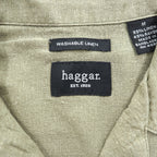 haggar 90年代 ヴィンテージ リネン オープンカラー 半袖シャツ M カーキ グリーン WASHABLE LINEN 開襟 レーヨン 麻