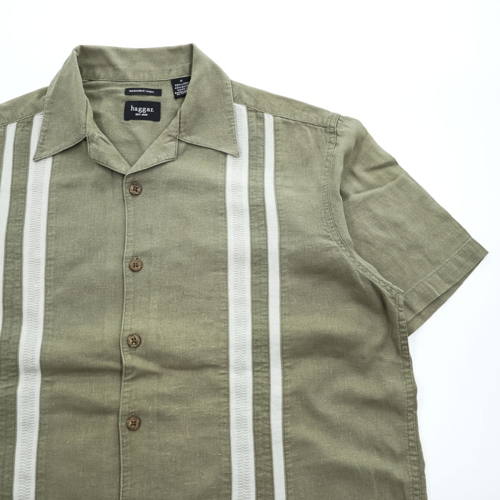 haggar 90年代 ヴィンテージ リネン オープンカラー 半袖シャツ M カーキ グリーン WASHABLE LINEN 開襟 レーヨン 麻