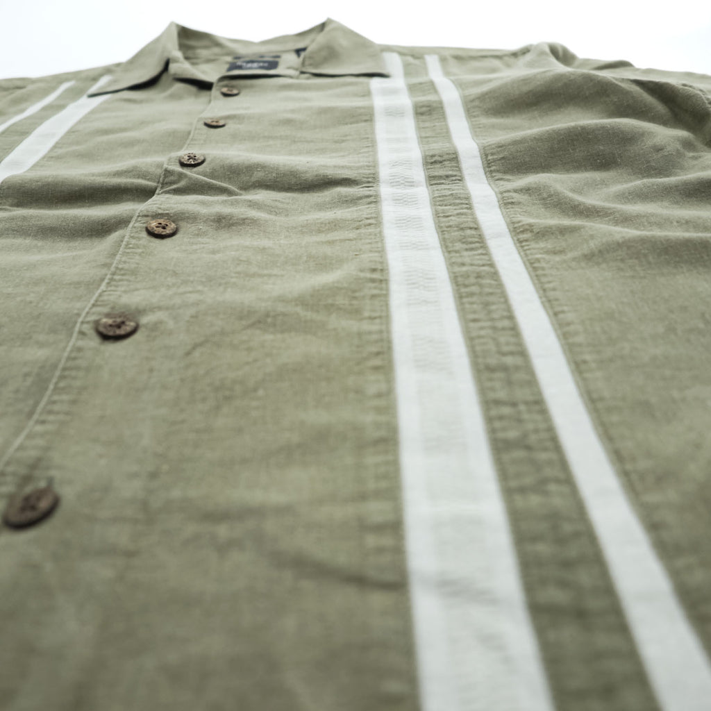 haggar 90年代 ヴィンテージ リネン オープンカラー 半袖シャツ M カーキ グリーン WASHABLE LINEN 開襟 レーヨン 麻