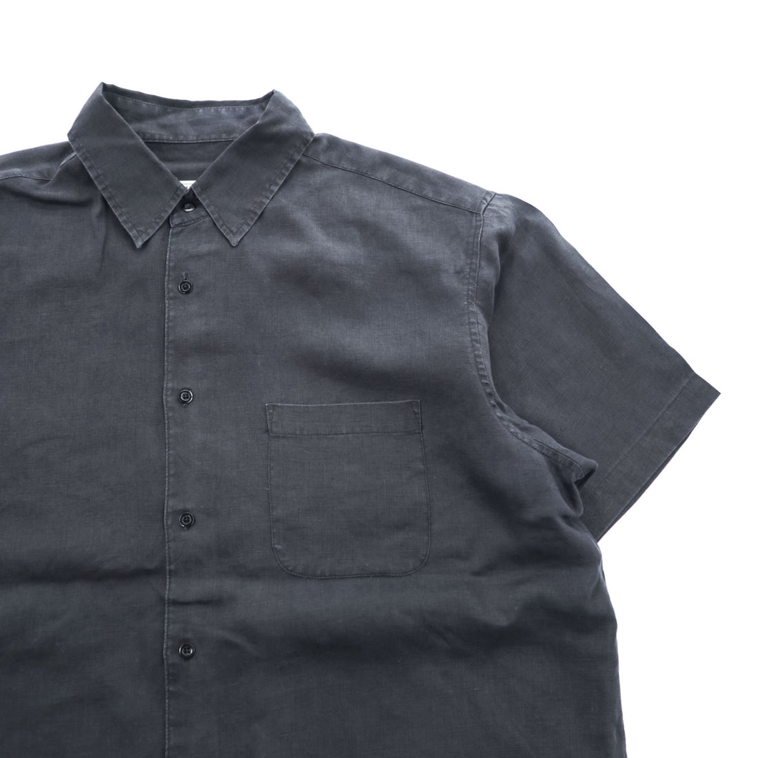 LINEA UOMO リネン100% 半袖シャツ XL ブラック 麻 ボックスシルエット 胸ポケット