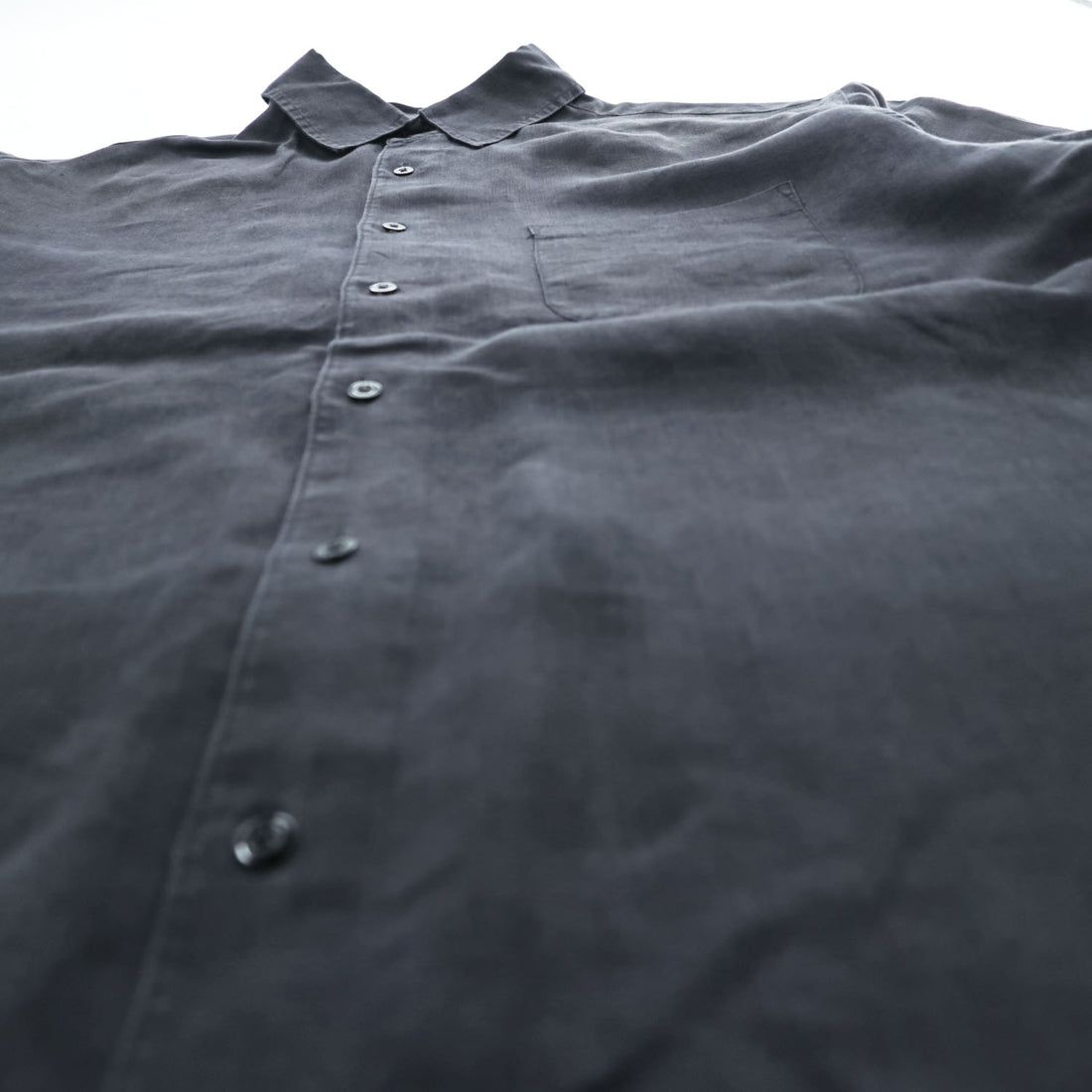 LINEA UOMO リネン100% 半袖シャツ XL ブラック 麻 ボックスシルエット 胸ポケット