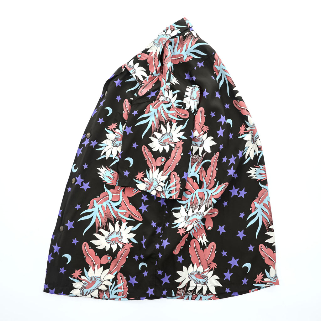 Sun Surf SS33325 Night Blooming Cereus Rayon Hawaiian Aloha Shirt Black Stars Moon Floral Made in Japan M