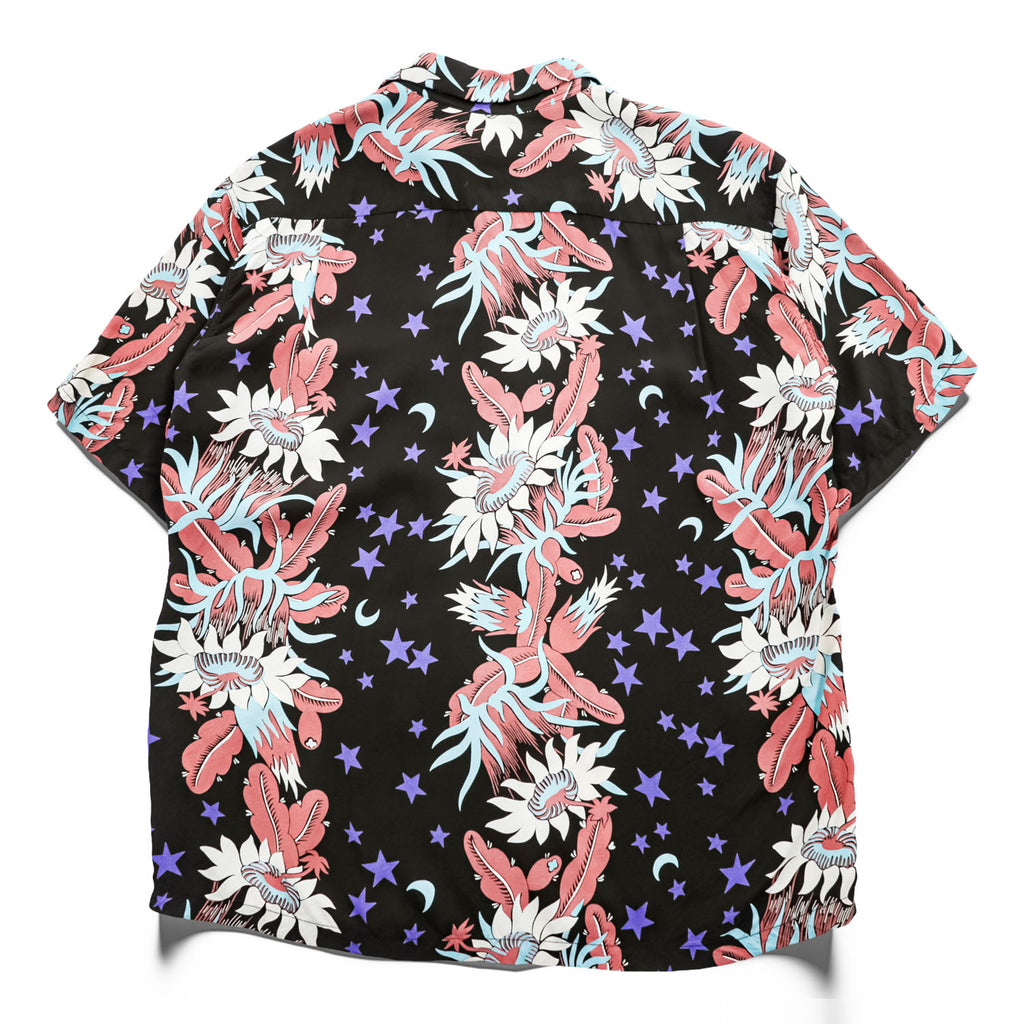 Sun Surf SS33325 Night Blooming Cereus Rayon Hawaiian Aloha Shirt Black Stars Moon Floral Made in Japan M