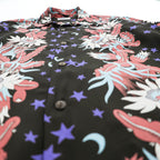 Sun Surf SS33325 Night Blooming Cereus Rayon Hawaiian Aloha Shirt Black Stars Moon Floral Made in Japan M