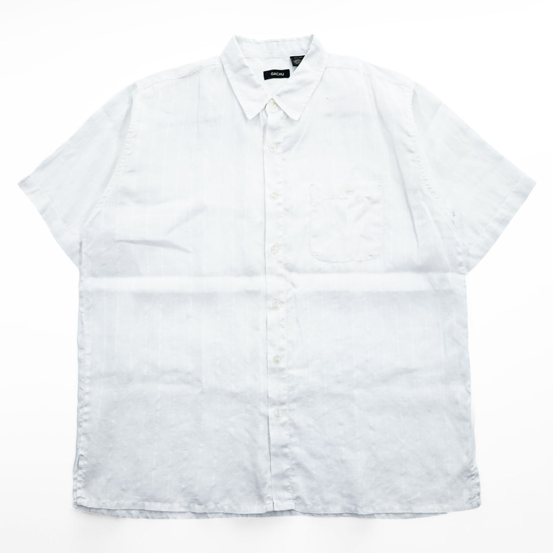 GACHU 100% Linen Short Sleeve Button Up Shirt White Chest Pocket Men’s XL