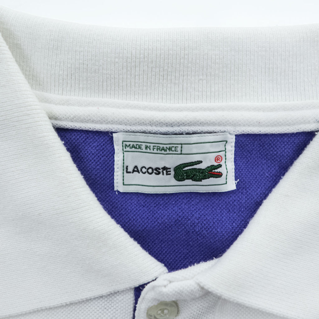 Vintage Lacoste Made in France White Purple Contrast Pique Polo Shirt Crocodile Logo French Lacoste