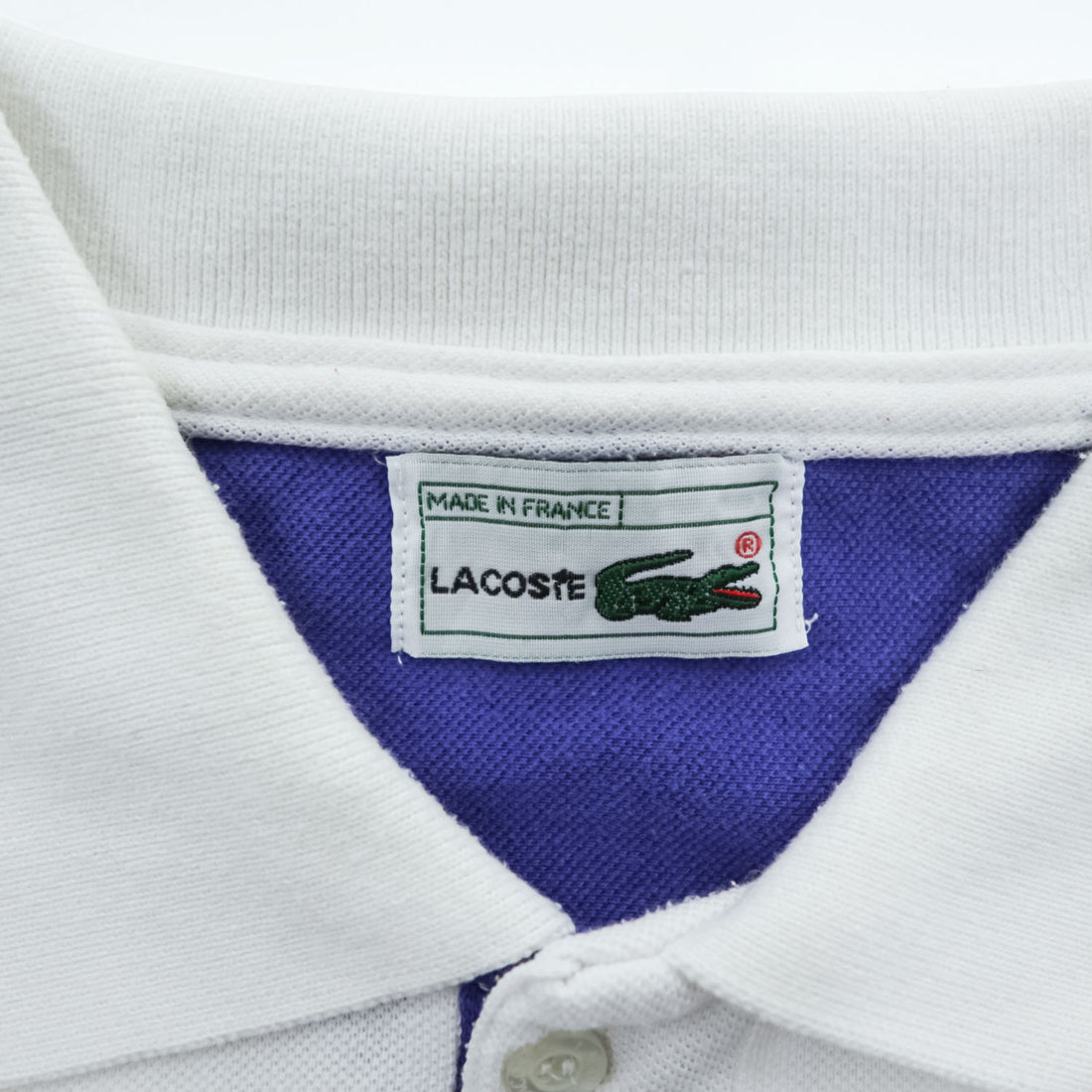 Vintage Lacoste Made in France White Purple Contrast Pique Polo Shirt Crocodile Logo French Lacoste