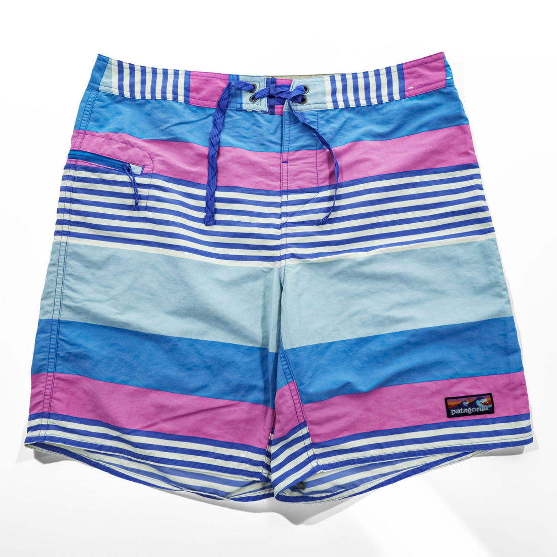 Patagonia Wavefarer Boardshorts 19in 86622 SP20 Fitz Stripe Joya Blue Recycled Nylon Surf Shorts